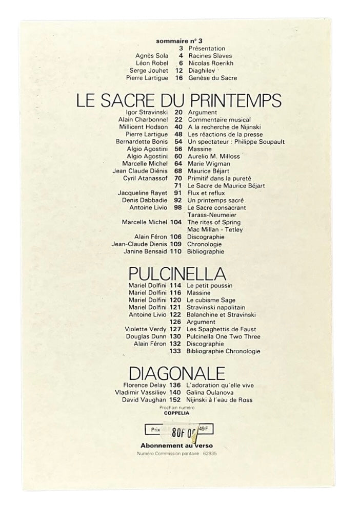 L'Avant-scène. Ballet Danse. No 3, Aug.-Oct. 1980.