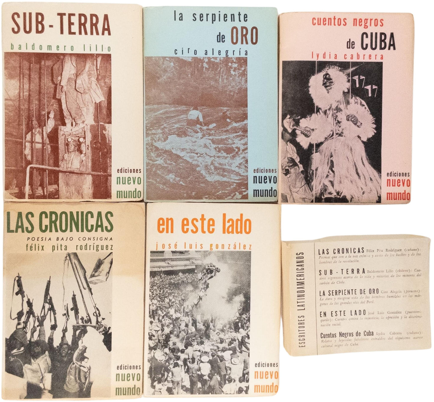Five books by Latin American authors published by 'Nuevo Mundo'. With rare belly band