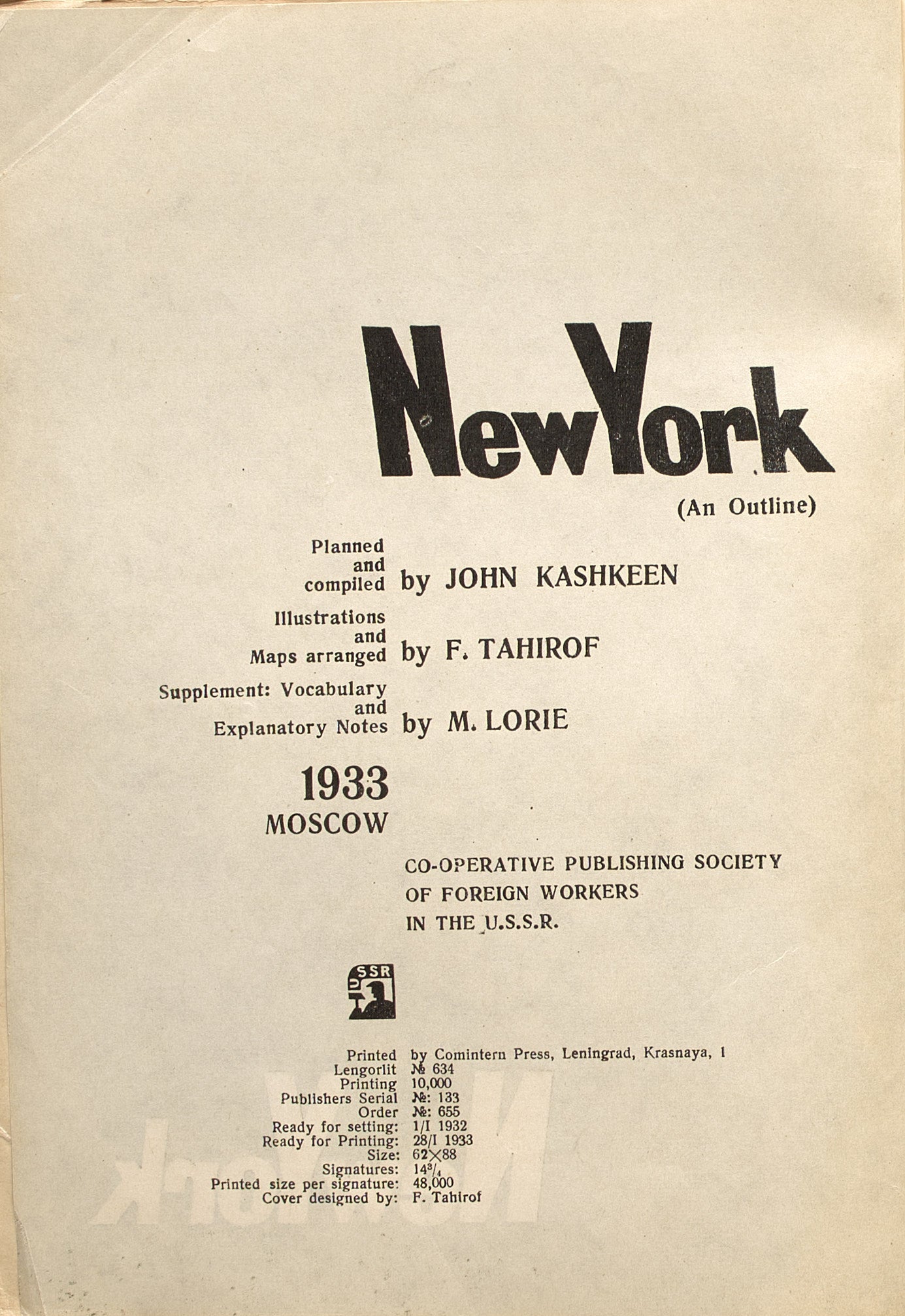 New York: (An Outline). A notable photomontage book by 'Tatar Rodchenko'